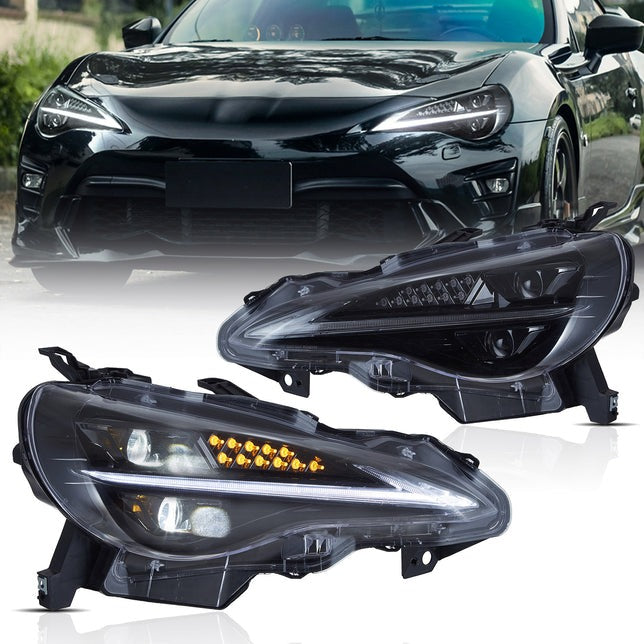 VLAND LED Projector Headlights for 2013-2016 Scion FR-S 2017-2020 Toyota 86 2013-2020 Subaru BRZ Smoked Dynamic w/Start-up Animation