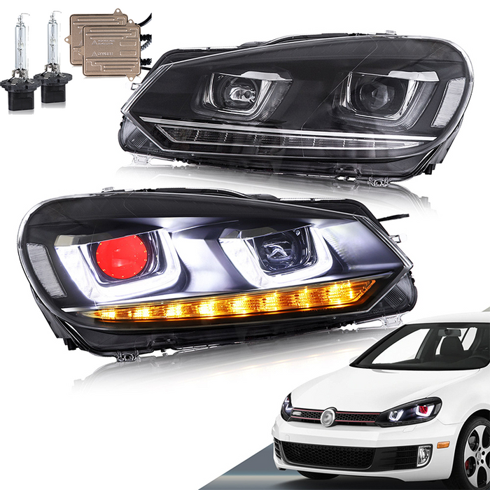 VLAND Demon Eye Headlights with 2PCS D2S LED Bulbs For Volkswagen Golf 6 / MK6 2010-2014