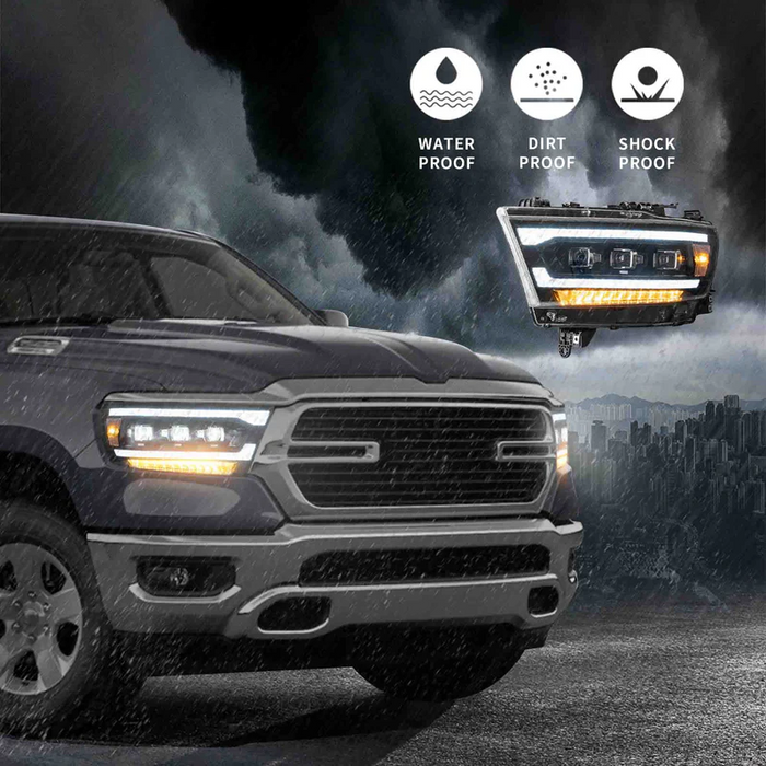 VLAND Projector LED Headlights For Dodge RAM 1500 2019-2024