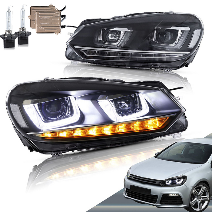 VLAND Projector Headlights with 2PCS D2S LED Bulbs For Volkswagen Golf 6 / MK6 2010-2014