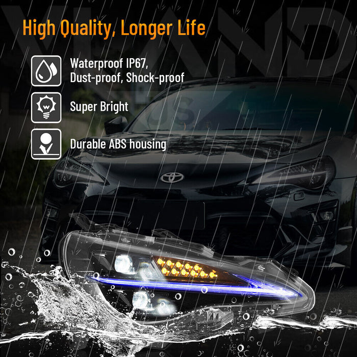 VLAND LED Projector Headlights for 2013-2016 Scion FR-S 2017-2020 Toyota 86 2013-2020 Subaru BRZ Smoked Dynamic w/Start-up Animation