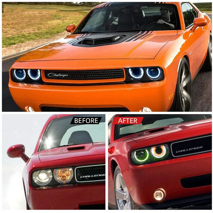 VLAND LED Halo Headlights(RGB)+Taillights For Dodge Challenger 2008-2014