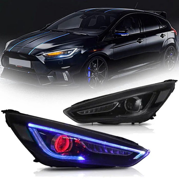 Phares LED VLAND pour Ford Focus 2015-2017 avec Blue DRL et Red Demon Eyes Sequential