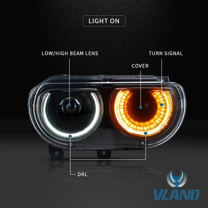 VLAND LED Halo Headlights(RGB)+Taillights For Dodge Challenger 2008-2014