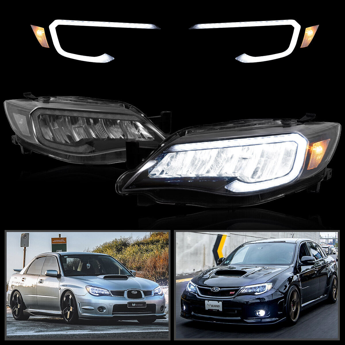 VLAND Full LED Headlights Assembly Compatible For Subaru Impreza