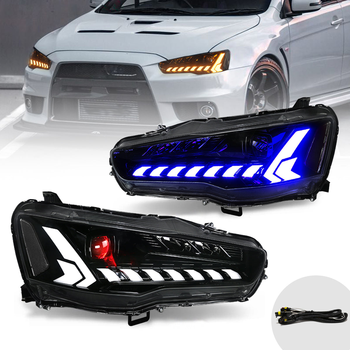 VLAND Demon Eye LED Projector Headlights For Mitsubishi Lancer EVO