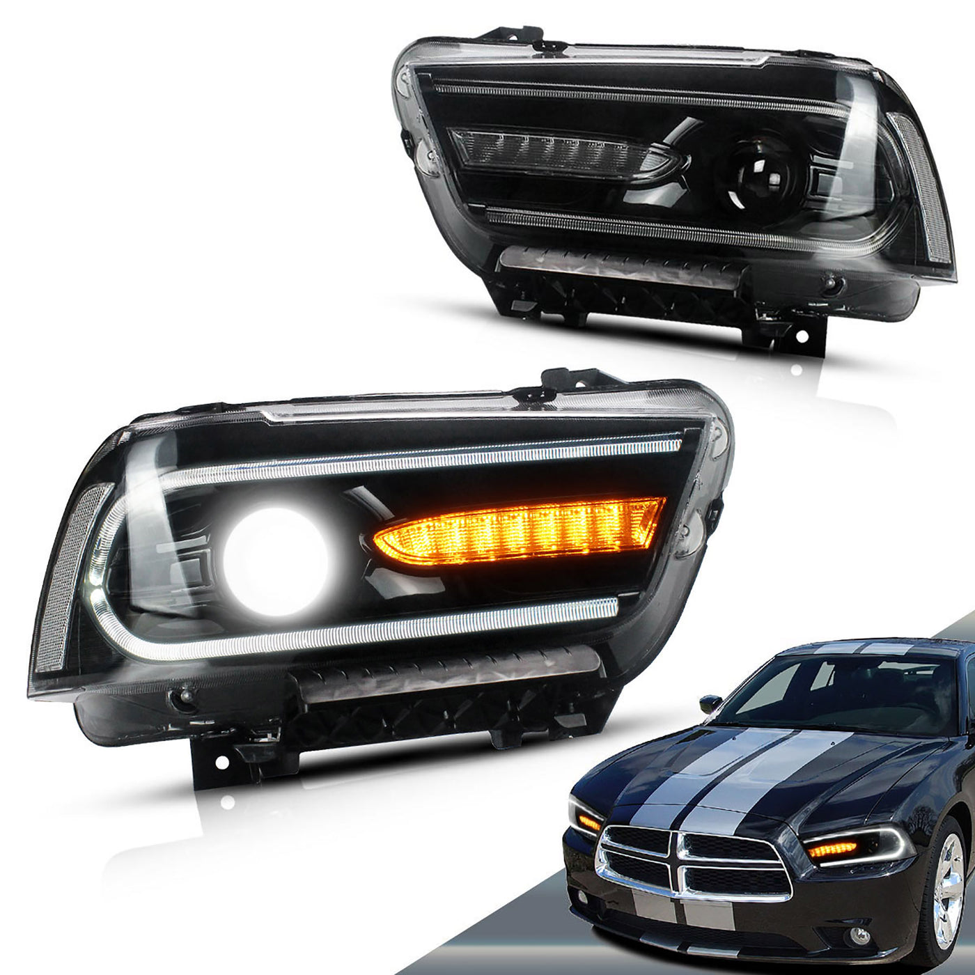 VLAND Dual Beam Projector Headlights For Dodge Charger 2011-2014 ...