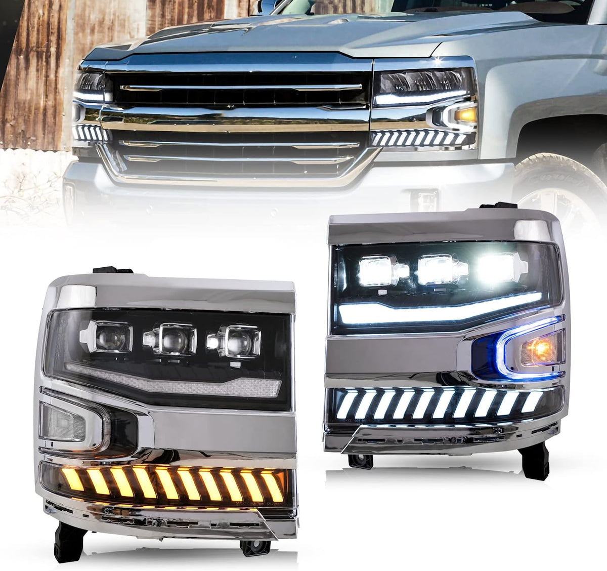 VLAND Projector LED Headlights For Chevy Silverado 1500 2016-2019